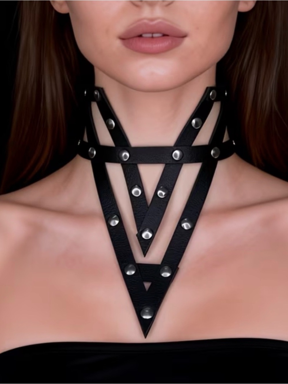 New Dolls Kill Leather Geometric Choker Necklace - Picture 2 of 12